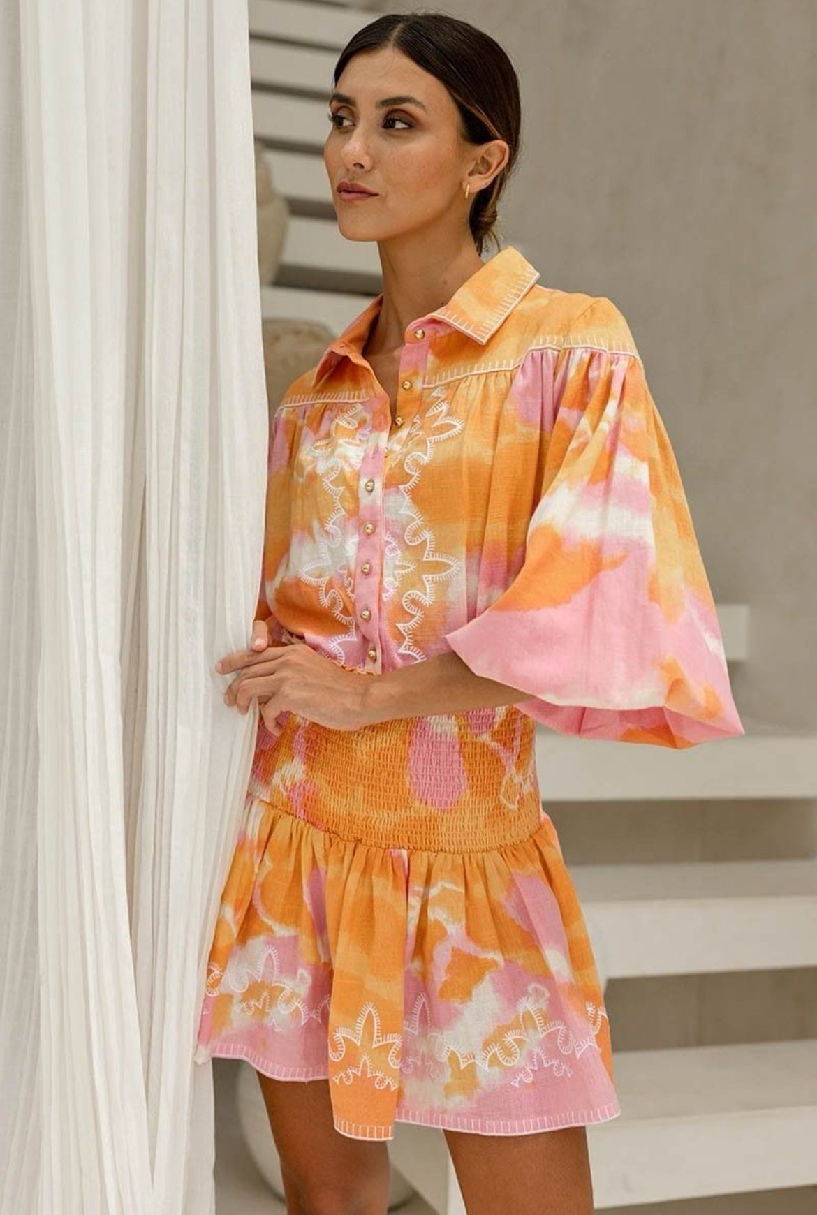 Ensemble coordonné Amanda imprimé tie & dye – chemise & jupe