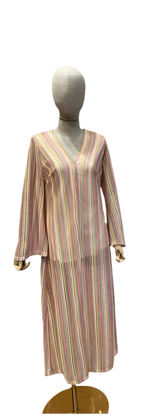 Robe Boréale longue en maille légère à rayures colorées